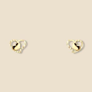14K Yellow Gold Heart Stud Earrings with Screw Backs